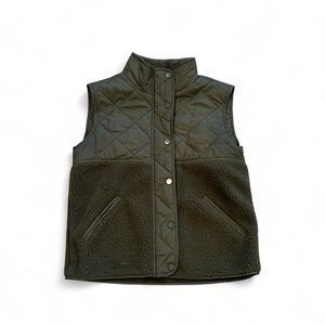 Joie Anthropologie Fleece Quilted Olive Green Button Down Vest Size XS